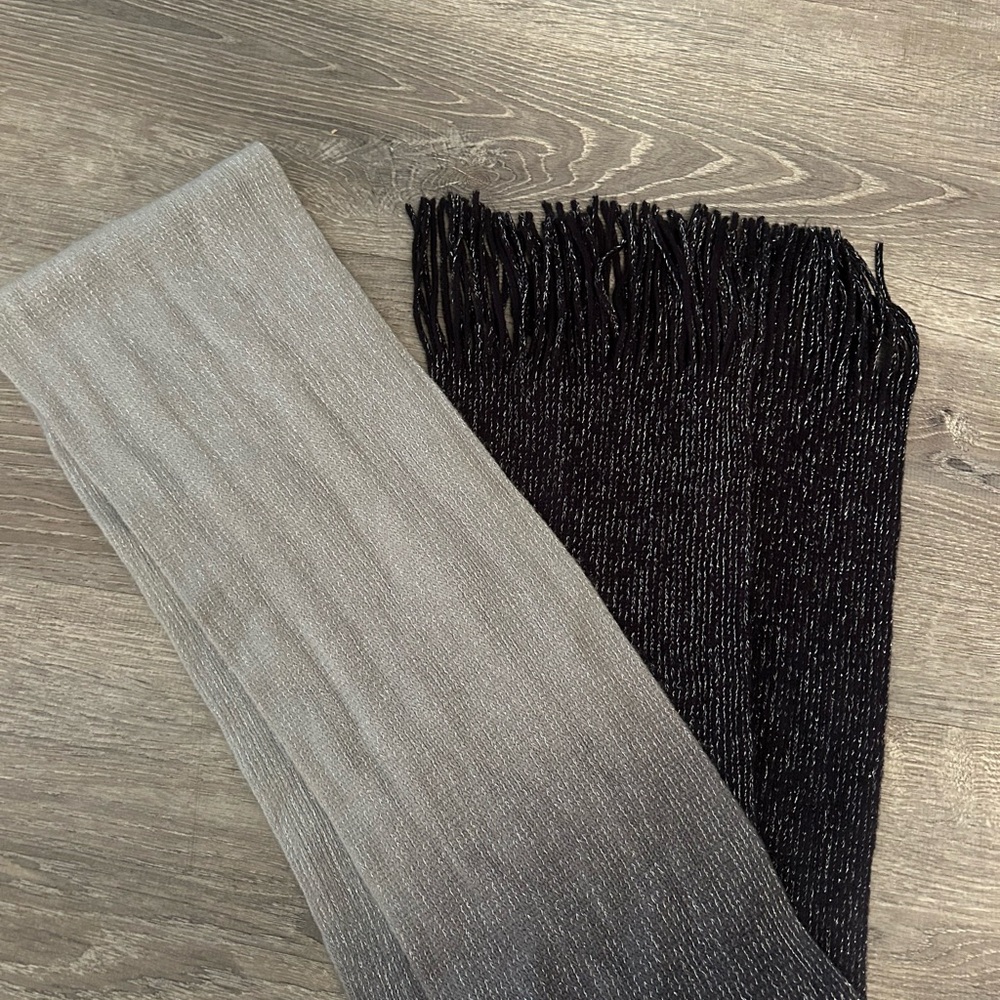 croft & barrow Silver and Black Metallic Knit Scarf with Fringe